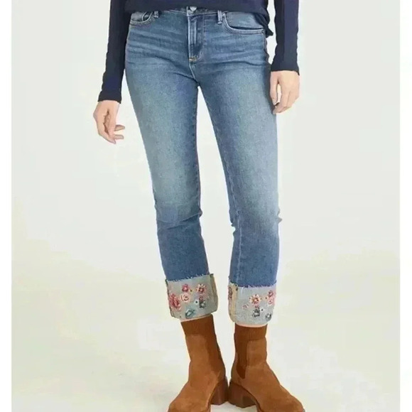 Driftwood Colette Stretch Denim Embroider Cuff Crop Straight Leg Jean Size 30 - Picture 2 of 16